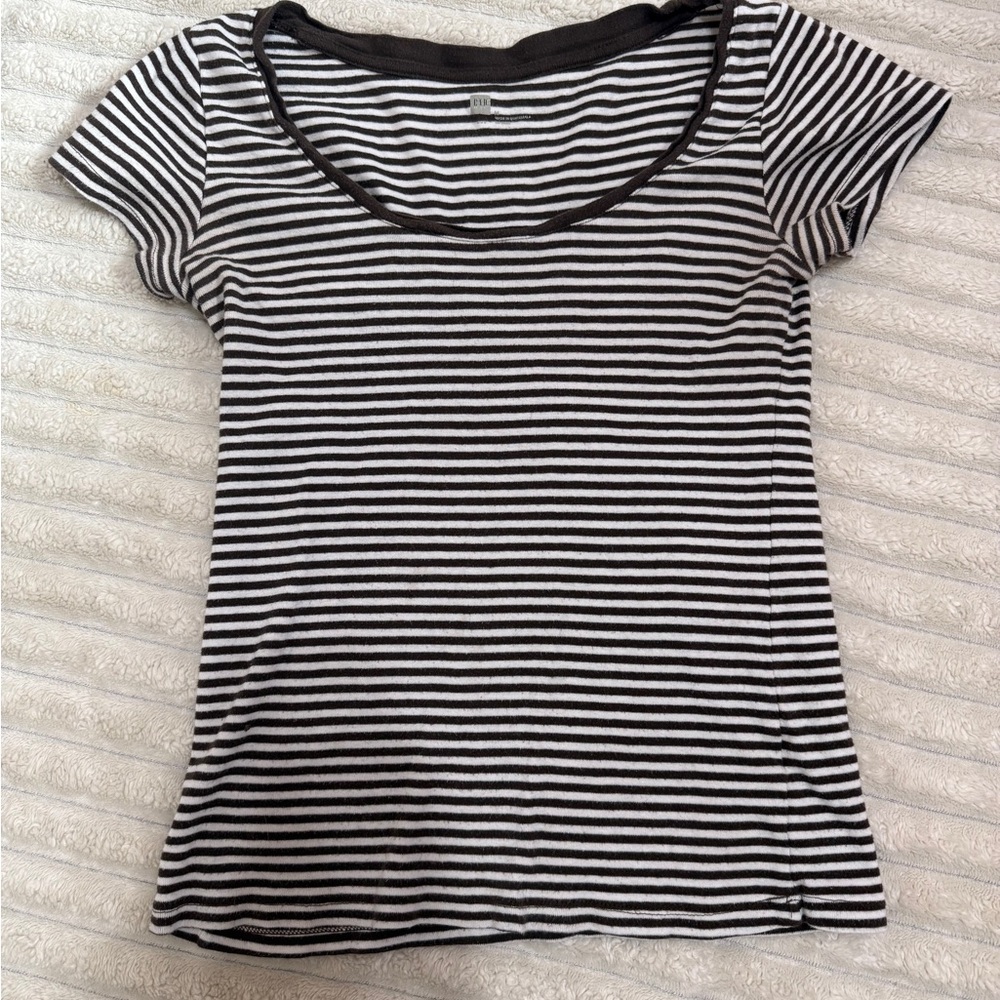GAP Brown & White Striped Scoop Neck Short Sleeve Tee